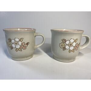 Vintage Chantilly Fleur de Bois Stoneware Mugs Set of 2 - 70's Pink Replacements